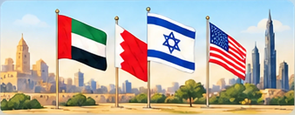 Illustrated flags representing the early Abraham Accords framework