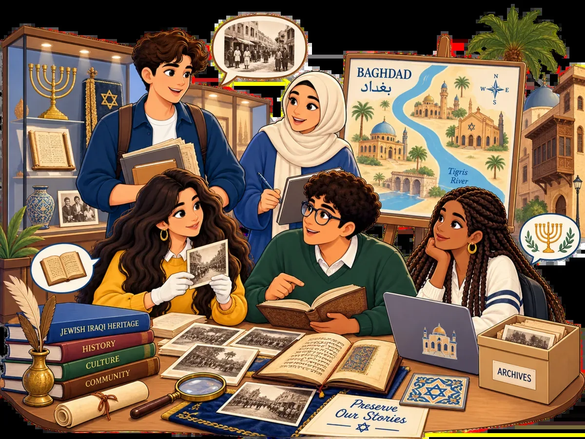 رسم تراثي عن الحياة اليهودية في العراق والأرشيف وتاريخ بغداد